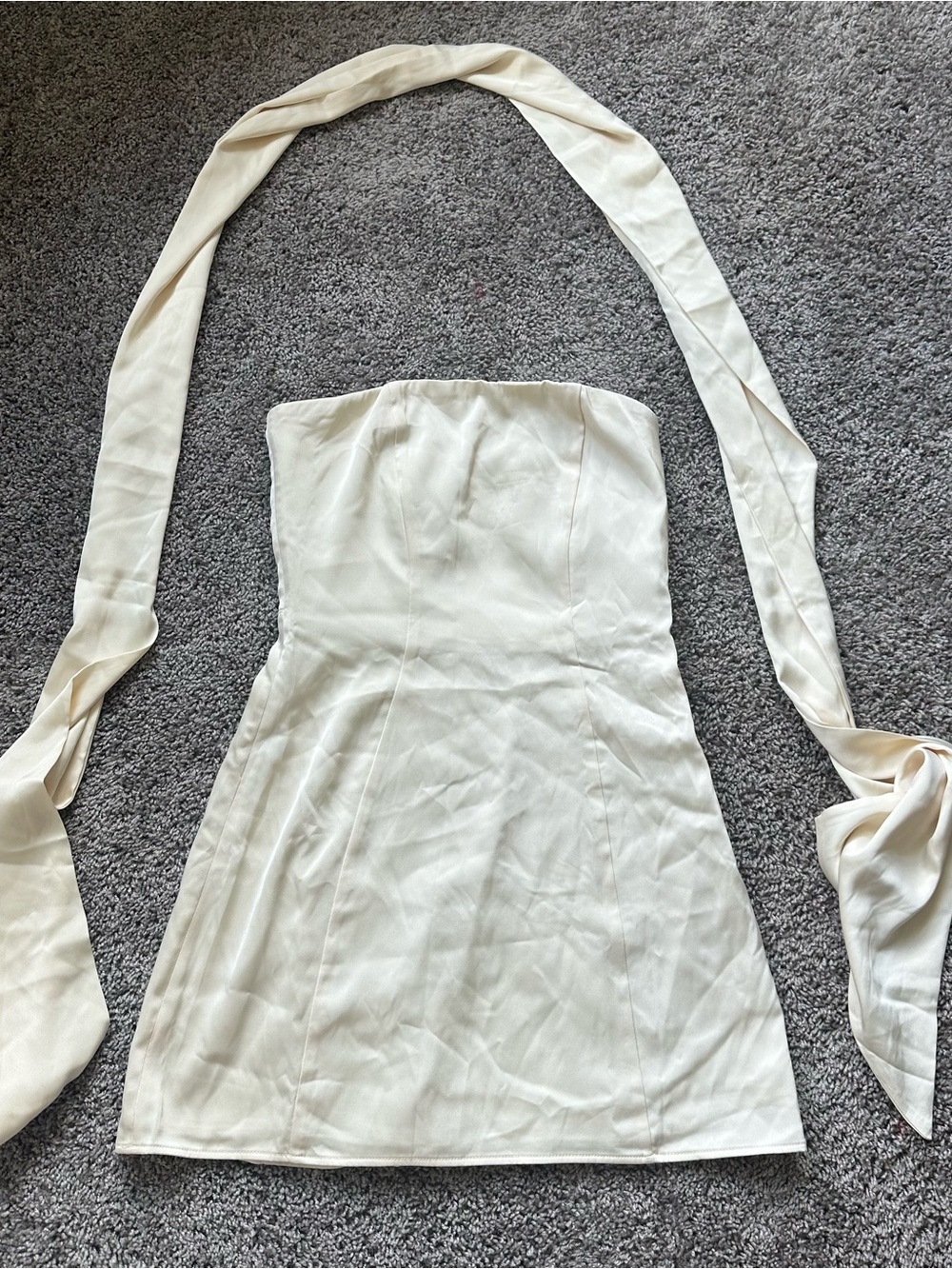 Oh Polly Strapless Cream Mini Dress with Long Sash - Picture 1 of 4